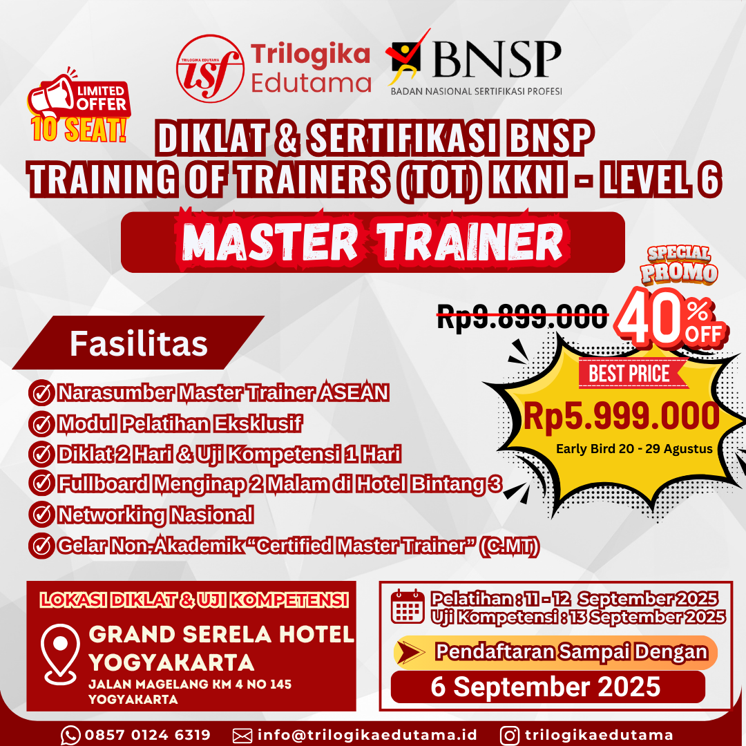 DIKLAT & SERTIFIKASI BNSP TOT METODOLOGI LEVEL 6 "MASTER TRAINER" OFFLINE YOGYAKARTA